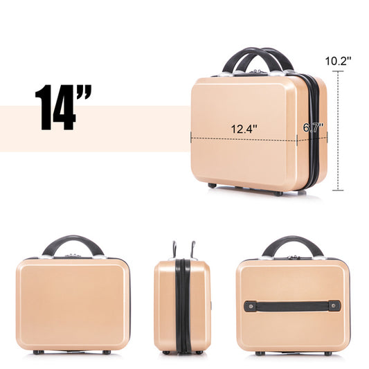 2 Piece Travel Luggage Set Hard shell Suitcase with Spinner Wheels 18' Underseat luggage and 14' Comestic Travel case Toiletry box Champagne