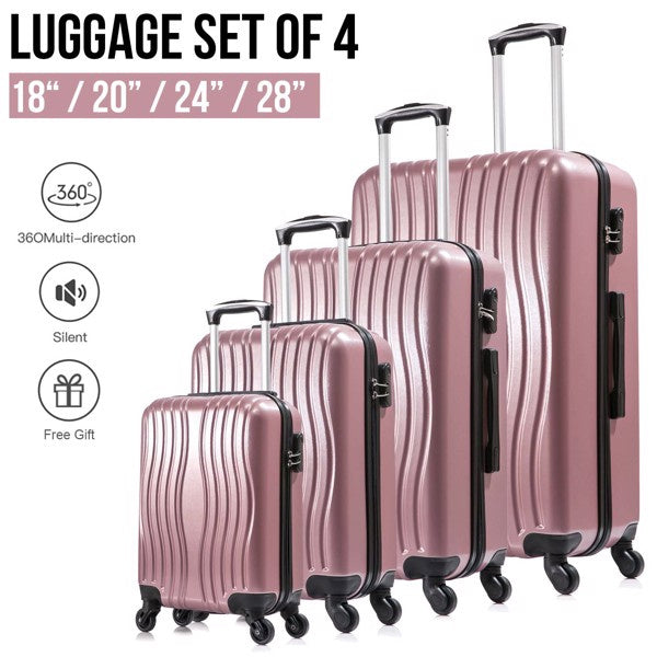 4 Piece Luggage Set PC Material Hard Shell Suitcase with Spinner Wheels Lightweight Suitcase Set Silver