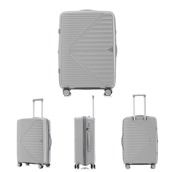 PP Luggage Sets 3 Piece(20/24/28), Expandable Carry On Luggage with TSA Lock Airline Approved, PP materials Hard Shell and Lightweight Suitcase with Spinner Wheels (Gray)