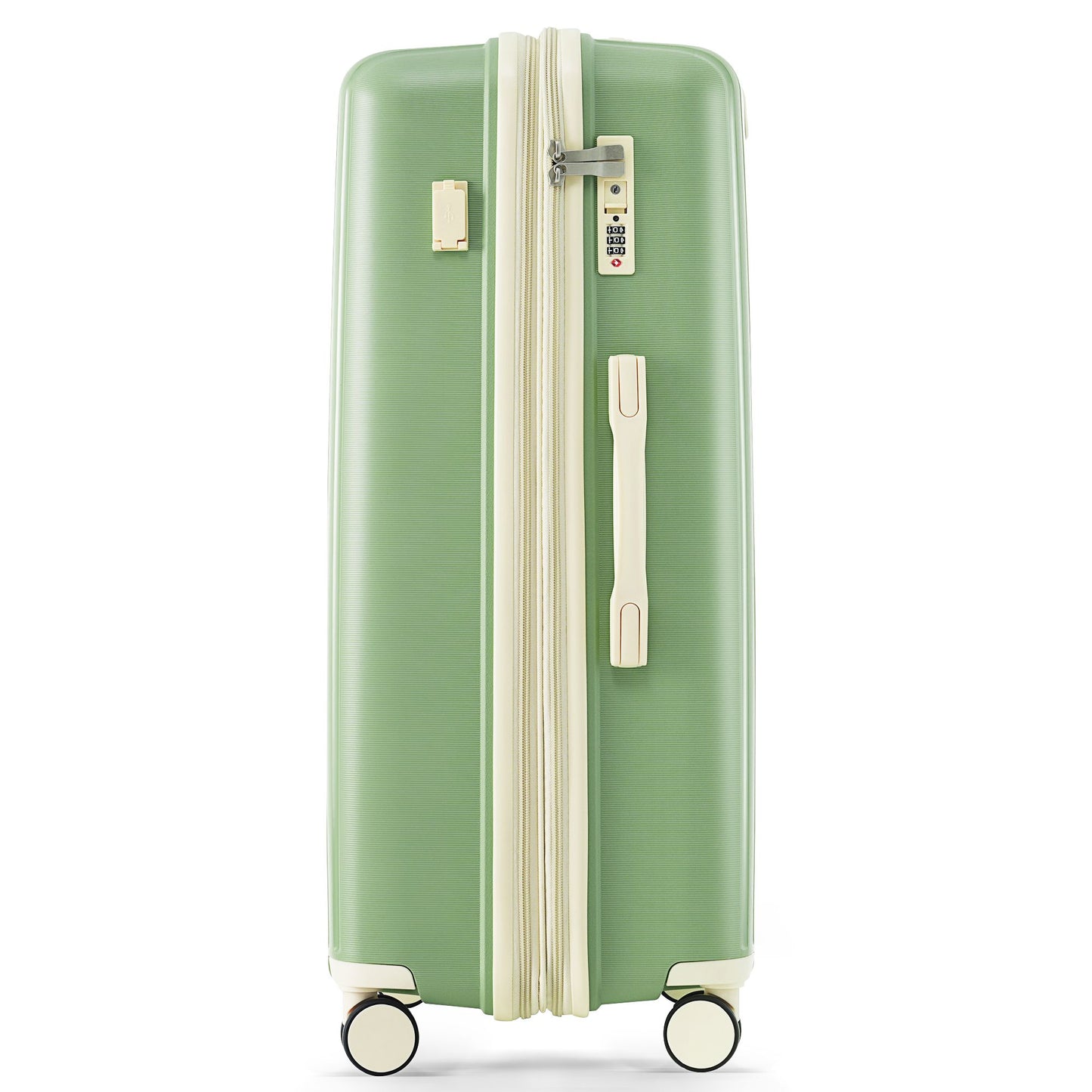 Luggage Sets 3 Piece Suitcase Set 20/24/28 with USB Port,Carry on Luggage Airline Approved,PP Lightweight Suitcase with Spinner Wheels,Green and Ivory