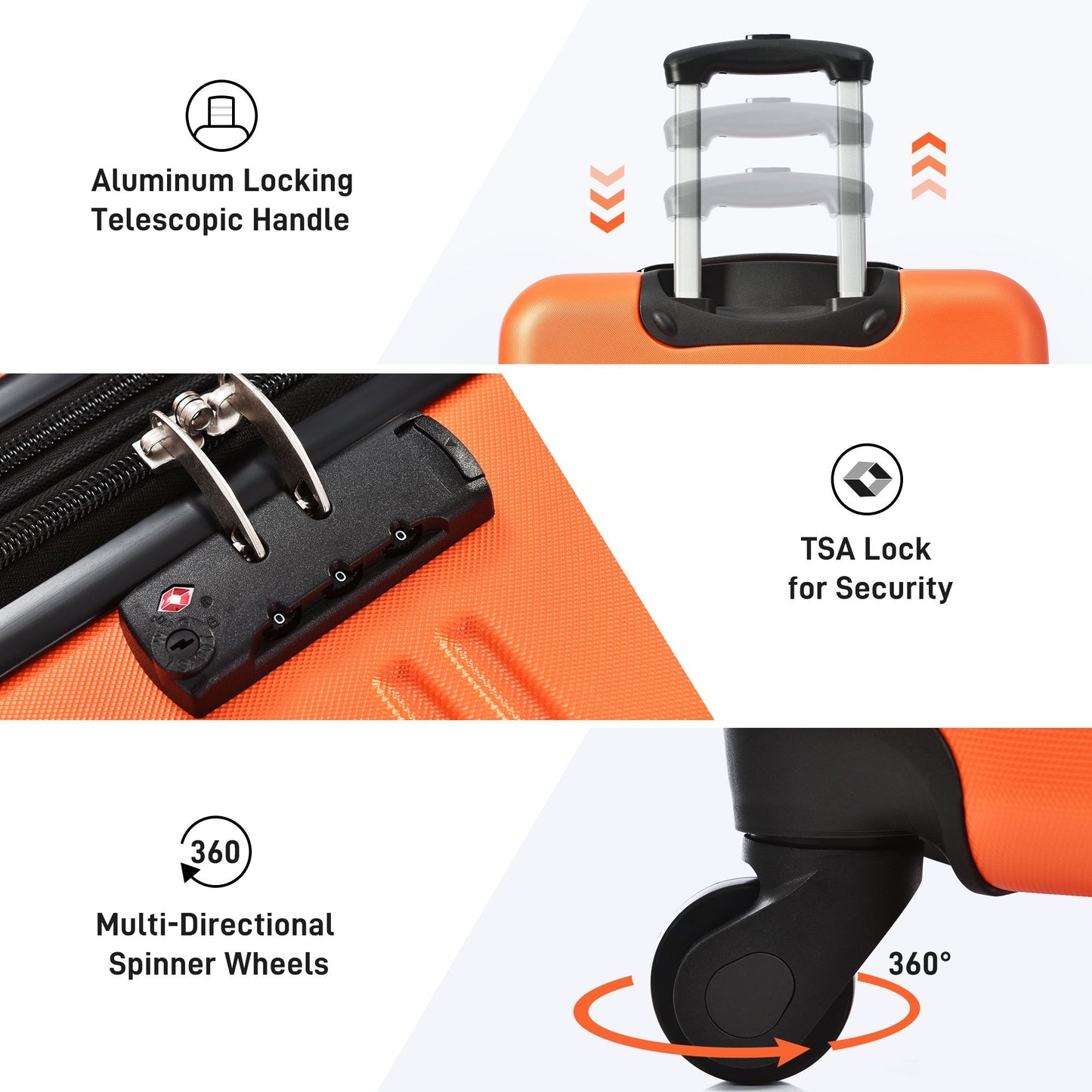 3 Piece Luggage Set Hardside Spinner Suitcase with TSA Lock 20" 24" 28" Available