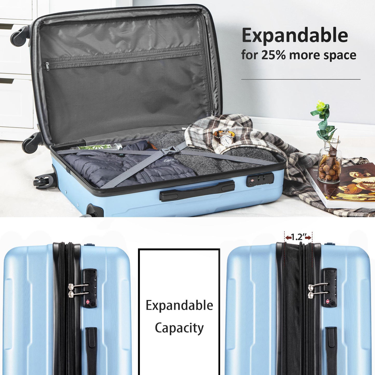 Expanable Spinner Wheel 2 Piece Luggage Set ABS Lightweight Suitcase with TSA Lock 20inch+28inch