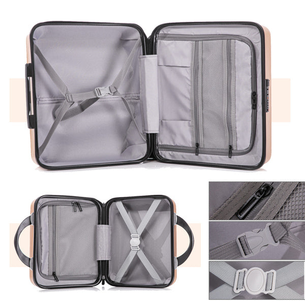 2 Piece Travel Luggage Set Hard shell Suitcase with Spinner Wheels 18' Underseat luggage and 14' Comestic Travel case Toiletry box Champagne