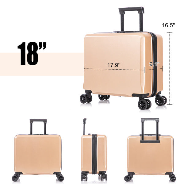 2 Piece Travel Luggage Set Hard shell Suitcase with Spinner Wheels 18' Underseat luggage and 14' Comestic Travel case Toiletry box Champagne