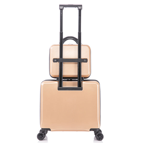 2 Piece Travel Luggage Set Hard shell Suitcase with Spinner Wheels 18' Underseat luggage and 14' Comestic Travel case Toiletry box Champagne