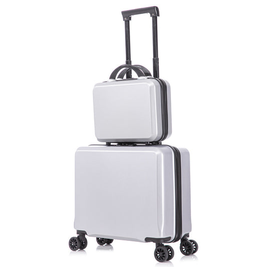 2 Piece Travel Luggage Set Hard shell Suitcase with Spinner Wheels 18' Underseat luggage and 14' Comestic Travel case Toiletry box Silver