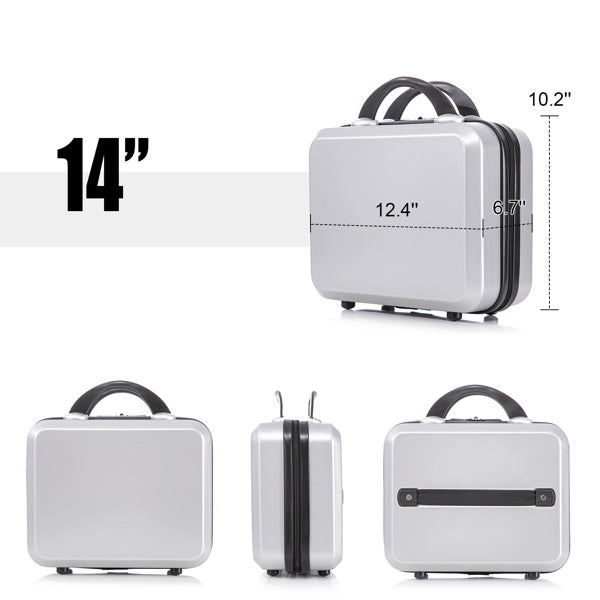 2 Piece Travel Luggage Set Hard shell Suitcase with Spinner Wheels 18' Underseat luggage and 14' Comestic Travel case Toiletry box Silver
