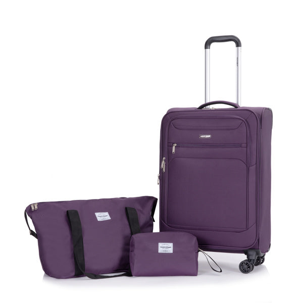 3-Piece Set (18/Travelbag/toiletry bag) ,Softshell Suitcase Spinner Wheels Terylene Polyester Luggage Sets Carry On Suitcase Luggage Lightweight Durable Suitcase PURPLE