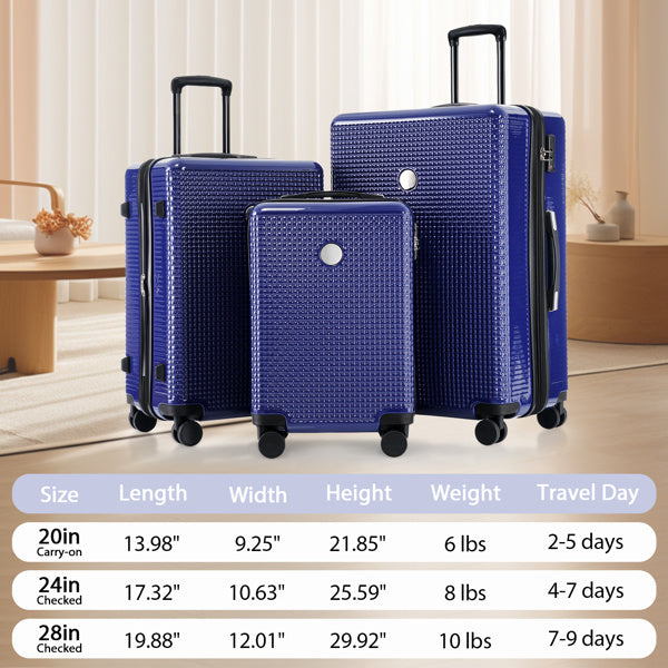 Luggage Sets 3 Piece Hardshell Suitcases with Wheels, Lightweight Expandable Travel Luggage with TSA Lock, Carry-on, Checked Luggage(20inch 24inch 28inch)
