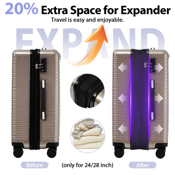 Luggage Sets 3 Piece Hardshell Suitcases with Wheels, Lightweight Expandable Travel Luggage with TSA Lock, Carry-on, Checked Luggage(20inch 24inch 28inch)