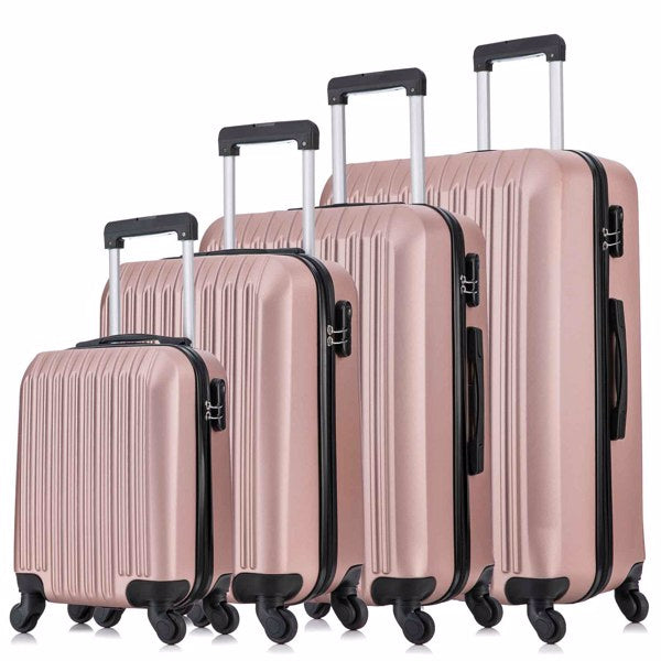 4 Piece Set Luggage Sets Suitcase ABS Hardshell Lightweight Spinner Wheels Rose Gold