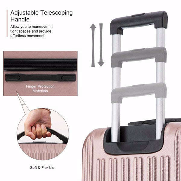 4 Piece Set Luggage Sets Suitcase ABS Hardshell Lightweight Spinner Wheels Rose Gold