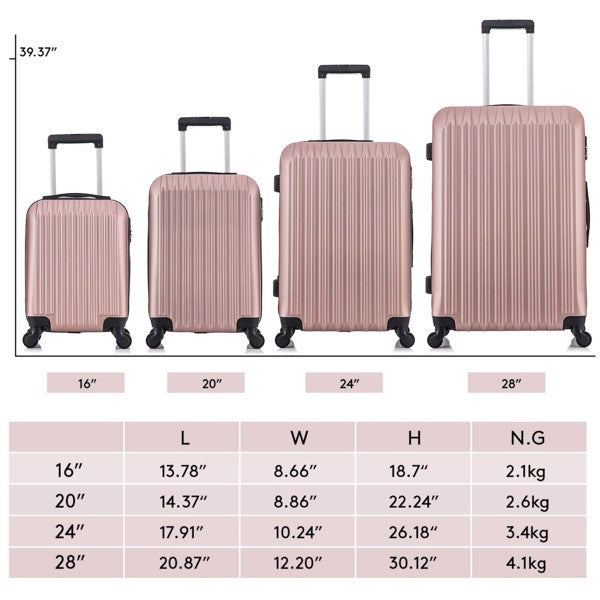 4 Piece Set Luggage Sets Suitcase ABS Hardshell Lightweight Spinner Wheels Rose Gold
