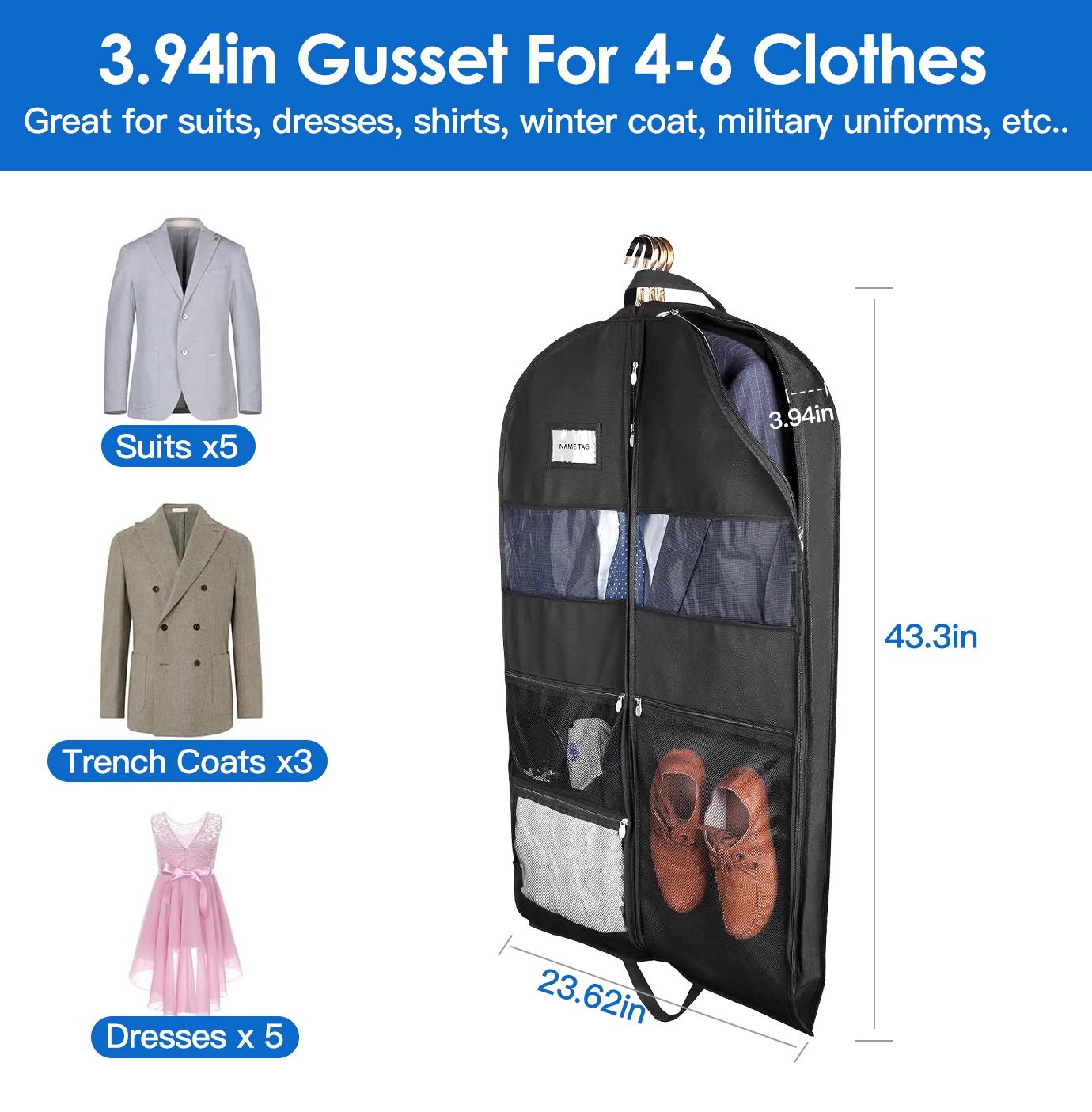 5 Packs Garment Bags Breathable Suit Bag Washable Clothes Cover Protector with Handles for Suits Coat Shirts T-shirts Jackets Dress for Adults Children