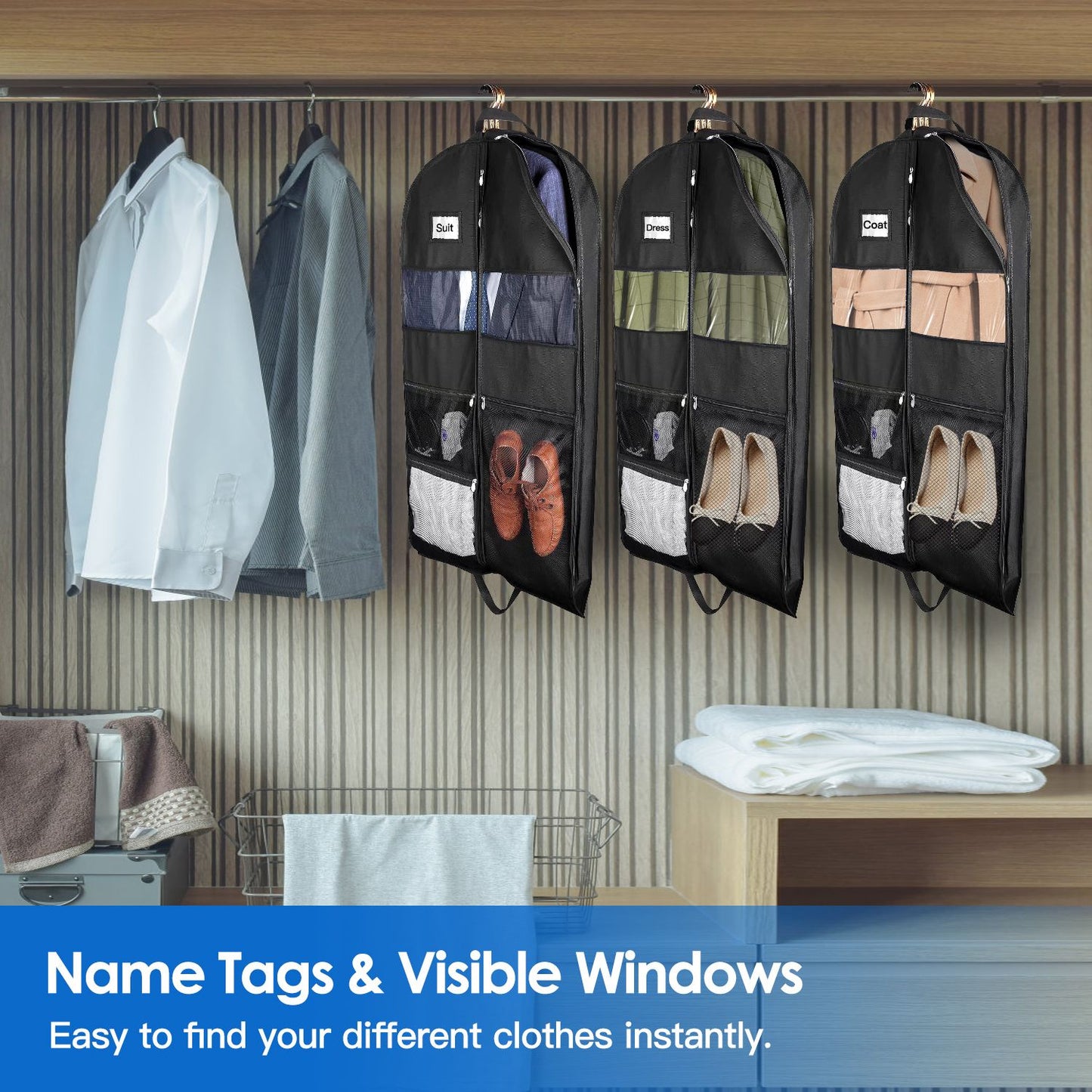 5 Packs Garment Bags Breathable Suit Bag Washable Clothes Cover Protector with Handles for Suits Coat Shirts T-shirts Jackets Dress for Adults Children