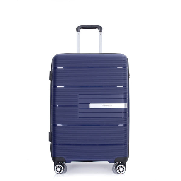 Hardshell Suitcase Double Spinner Wheels PP Luggage Sets Lightweight Durable Suitcase with TSA Lock,3-Piece Set (20/24/28) , Navy
