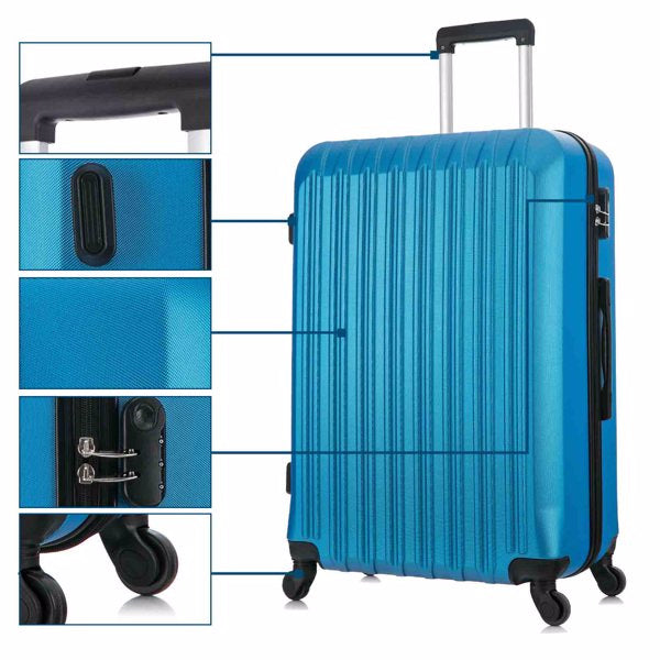 5 Piece Set Luggage Sets Suitcase ABS Hardshell Lightweight Spinner Wheels (16/20/24/28 inch) Blue