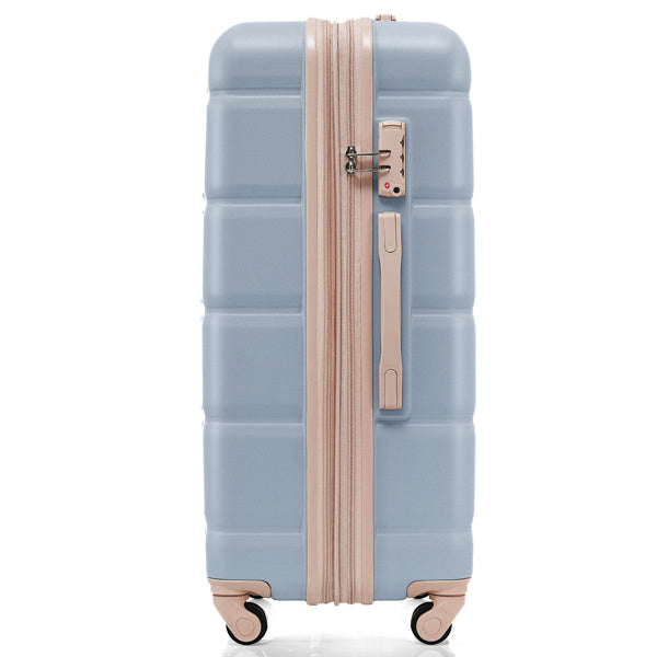 Luggage Set of 3, 20-inch with USB Port, Airline Certified Carry-on Luggage with Cup Holder, ABS Hard Shell Luggage with Spinner Wheels, light blue and golden