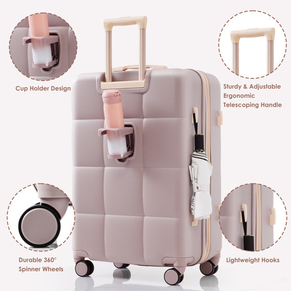 Luggage Sets 4 Piece, 20-inch with USB Port, Expandable ABS Durable Suitcase with Travel Bag, Cup Holder, ABS Hard Shell Luggage with Spinner Wheels, RosyBrown