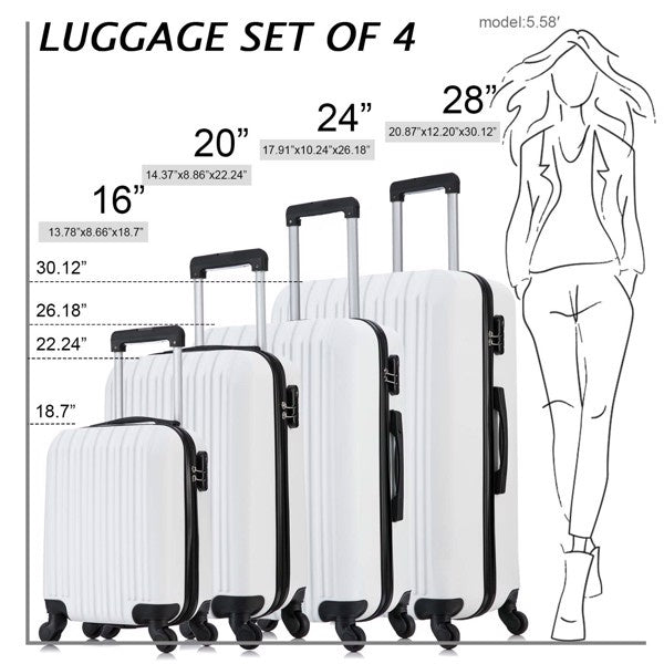 5 Piece Set Luggage Sets Suitcase ABS Hardshell Lightweight Spinner Wheels (16/20/24/28 inch)