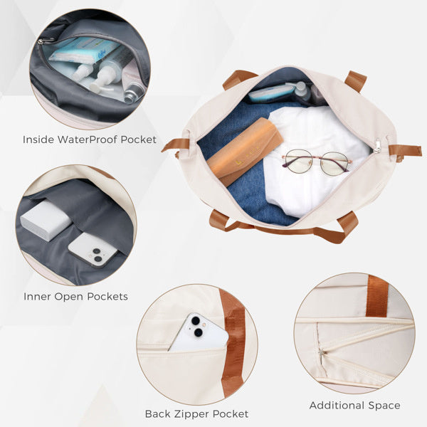 Luggage Sets 4 Piece, 20-inch with USB Port, Expandable ABS Durable Suitcase with Travel Bag, Cup Holder, ABS Hard Shell Luggage with Spinner Wheels, beige and brown