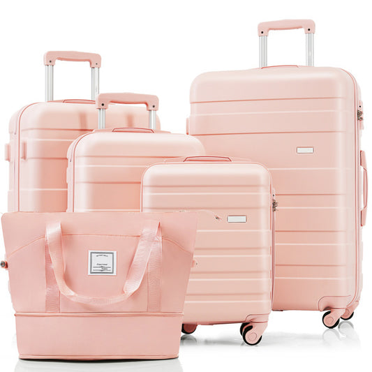 5-Piece Luggage Set with Expandable Travel Bag - Includes 16", 20", 24", 28" Suitcases with 360° Spinner Wheels and Adjustable Telescopic Handles,pink