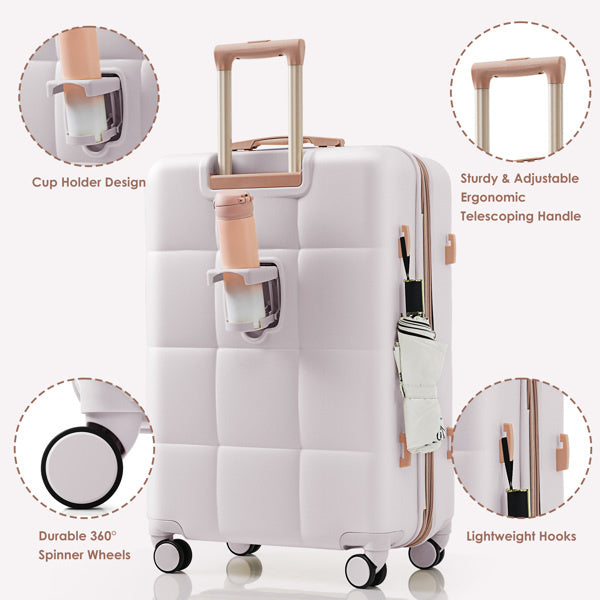 Luggage Sets 3 Piece, 20-inch with USB Port and front opening design, ABS Hard Shell Luggage with Spinner Wheels, Cup Holder, light grey