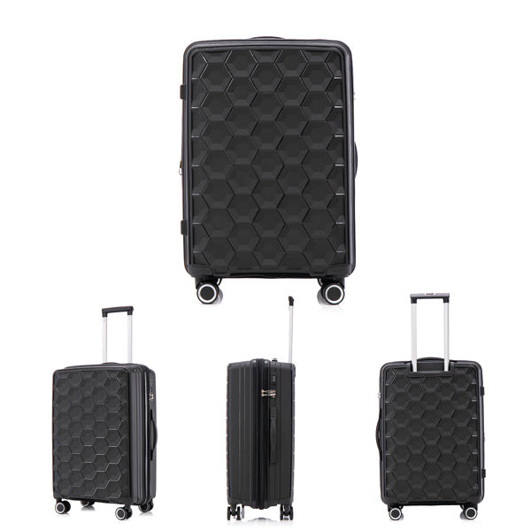 PP Luggage Sets 3 Piece(20/24/28), Expandable Carry On Luggage with TSA Lock Airline Approved, PP materials Hard Shell and Lightweight Suitcase with Spinner Wheels (Black)
