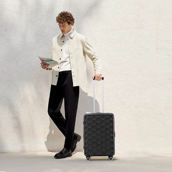 PP Luggage Sets 3 Piece(20/24/28), Expandable Carry On Luggage with TSA Lock Airline Approved, PP materials Hard Shell and Lightweight Suitcase with Spinner Wheels (Black)