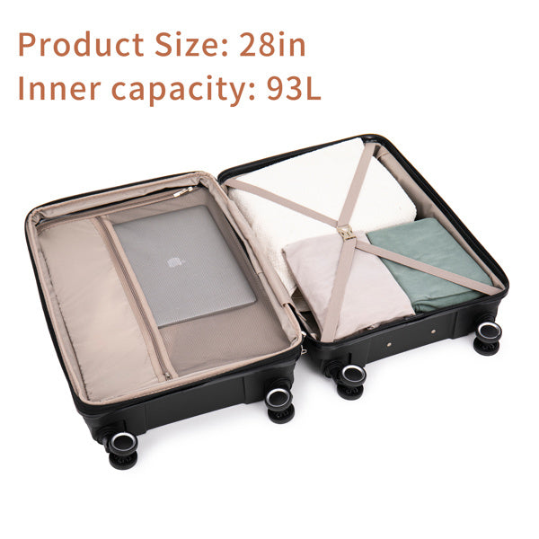 PP Luggage Sets 3 Piece(20/24/28), Expandable Carry On Luggage with TSA Lock Airline Approved, PP materials Hard Shell and Lightweight Suitcase with Spinner Wheels (Black)