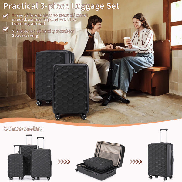 PP Luggage Sets 3 Piece(20/24/28), Expandable Carry On Luggage with TSA Lock Airline Approved, PP materials Hard Shell and Lightweight Suitcase with Spinner Wheels (Black)