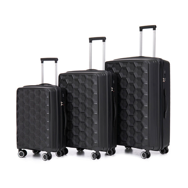 PP Luggage Sets 3 Piece(20/24/28), Expandable Carry On Luggage with TSA Lock Airline Approved, PP materials Hard Shell and Lightweight Suitcase with Spinner Wheels (Black)