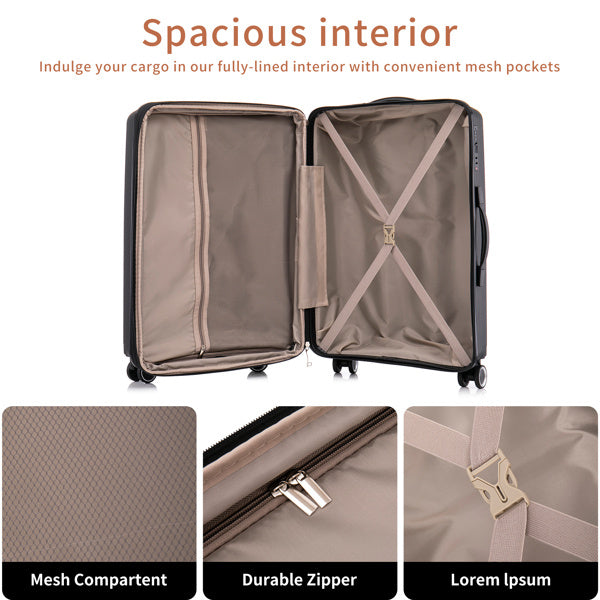 PP Luggage Sets 3 Piece(20/24/28), Expandable Carry On Luggage with TSA Lock Airline Approved, PP materials Hard Shell and Lightweight Suitcase with Spinner Wheels (Black)