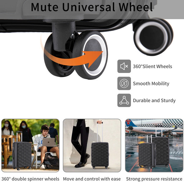 PP Luggage Sets 3 Piece(20/24/28), Expandable Carry On Luggage with TSA Lock Airline Approved, PP materials Hard Shell and Lightweight Suitcase with Spinner Wheels (Black)