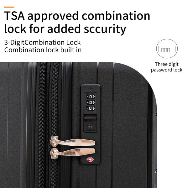 PP Luggage Sets 3 Piece(20/24/28), Expandable Carry On Luggage with TSA Lock Airline Approved, PP materials Hard Shell and Lightweight Suitcase with Spinner Wheels (Black)