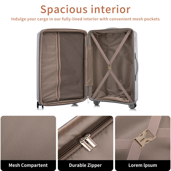 PP Luggage Sets 3 Piece(20/24/28), Expandable Carry On Luggage with TSA Lock Airline Approved, PP materials Hard Shell and Lightweight Suitcase with Spinner Wheels (Gray)