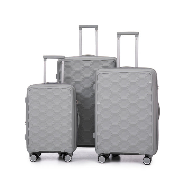 PP Luggage Sets 3 Piece(20/24/28), Expandable Carry On Luggage with TSA Lock Airline Approved, PP materials Hard Shell and Lightweight Suitcase with Spinner Wheels (Gray)