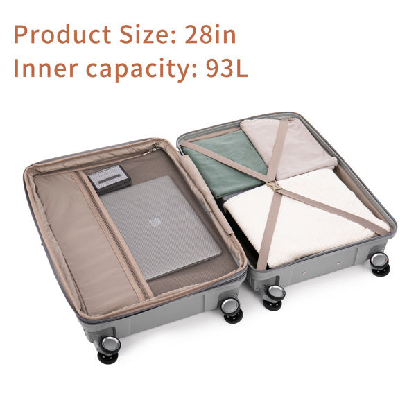 PP Luggage Sets 3 Piece(20/24/28), Expandable Carry On Luggage with TSA Lock Airline Approved, PP materials Hard Shell and Lightweight Suitcase with Spinner Wheels (Gray)