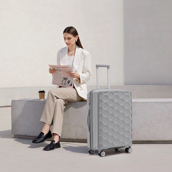 PP Luggage Sets 3 Piece(20/24/28), Expandable Carry On Luggage with TSA Lock Airline Approved, PP materials Hard Shell and Lightweight Suitcase with Spinner Wheels (Gray)