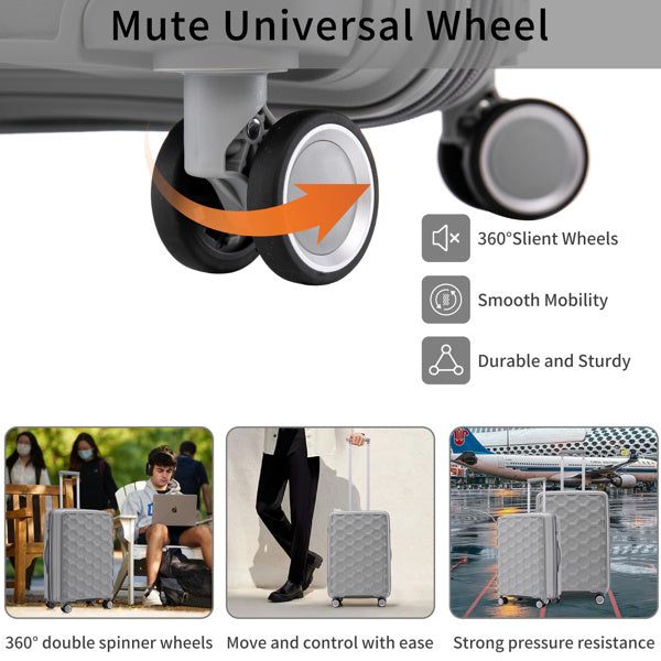 PP Luggage Sets 3 Piece(20/24/28), Expandable Carry On Luggage with TSA Lock Airline Approved, PP materials Hard Shell and Lightweight Suitcase with Spinner Wheels (Gray)