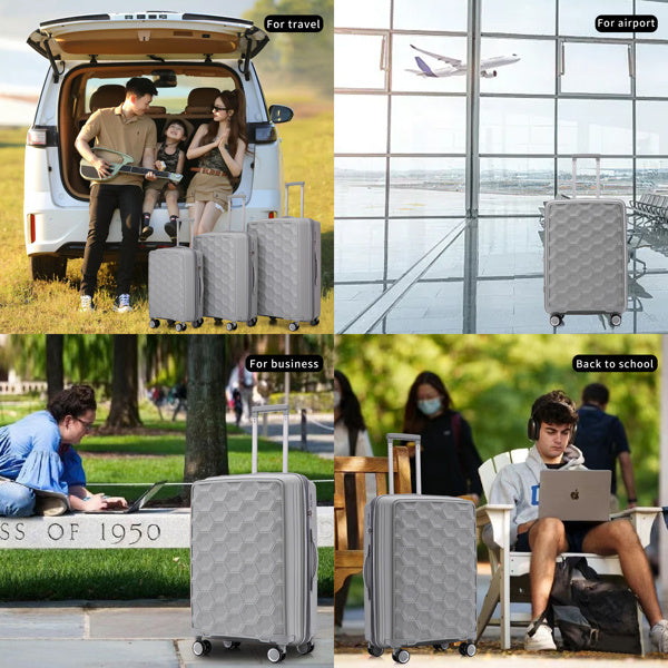 PP Luggage Sets 3 Piece(20/24/28), Expandable Carry On Luggage with TSA Lock Airline Approved, PP materials Hard Shell and Lightweight Suitcase with Spinner Wheels (Gray)