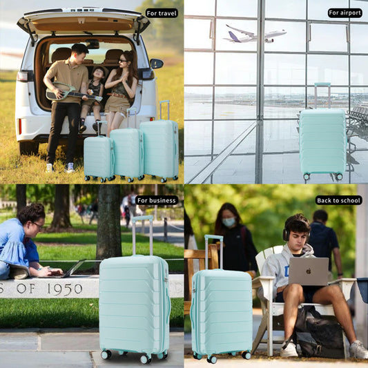PP Luggage Sets 3 Piece(20/24/28), Expandable Carry On Luggage with TSA Lock Airline Approved, PP materials Hard Shell and Lightweight Suitcase with Spinner Wheels (Mint Green)