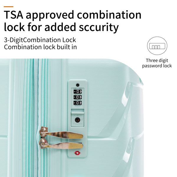 PP Luggage Sets 3 Piece(20/24/28), Expandable Carry On Luggage with TSA Lock Airline Approved, PP materials Hard Shell and Lightweight Suitcase with Spinner Wheels (Mint Green)
