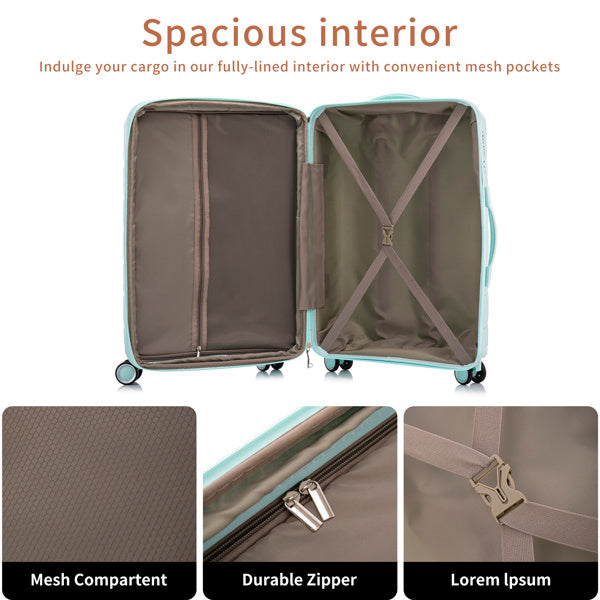 PP Luggage Sets 3 Piece(20/24/28), Expandable Carry On Luggage with TSA Lock Airline Approved, PP materials Hard Shell and Lightweight Suitcase with Spinner Wheels (Mint Green)