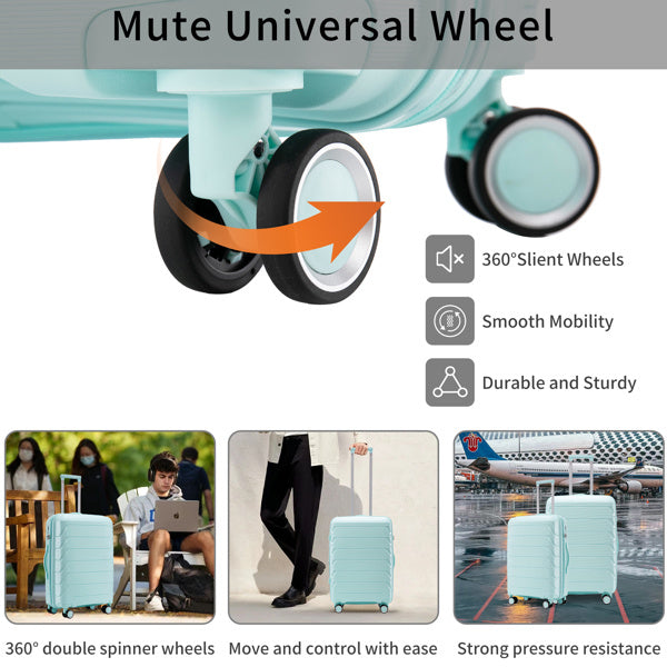 PP Luggage Sets 3 Piece(20/24/28), Expandable Carry On Luggage with TSA Lock Airline Approved, PP materials Hard Shell and Lightweight Suitcase with Spinner Wheels (Mint Green)