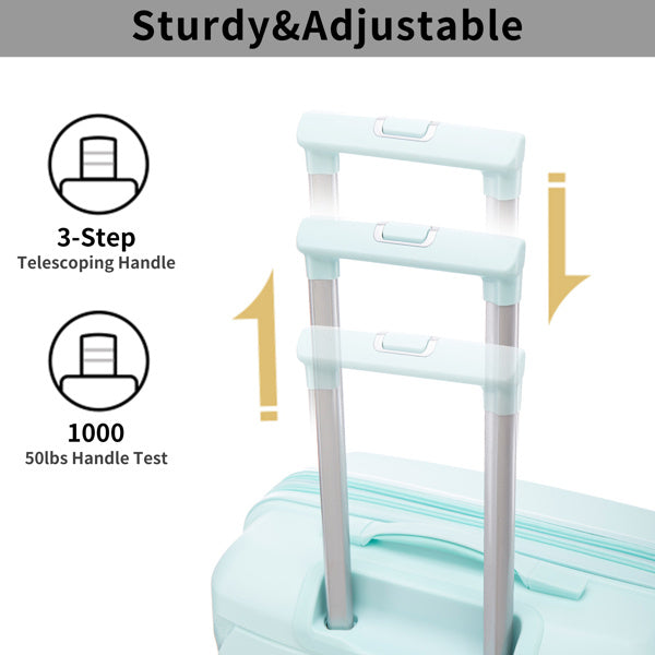 PP Luggage Sets 3 Piece(20/24/28), Expandable Carry On Luggage with TSA Lock Airline Approved, PP materials Hard Shell and Lightweight Suitcase with Spinner Wheels (Mint Green)