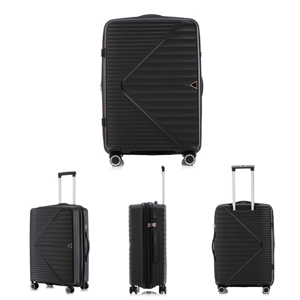 PP Luggage Sets 3 Piece(20/24/28), Expandable Carry On Luggage with TSA Lock Airline Approved, PP materials Hard Shell and Lightweight Suitcase with Spinner Wheels (Black)
