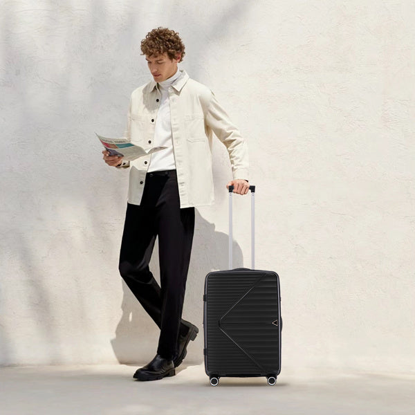 PP Luggage Sets 3 Piece(20/24/28), Expandable Carry On Luggage with TSA Lock Airline Approved, PP materials Hard Shell and Lightweight Suitcase with Spinner Wheels (Black)