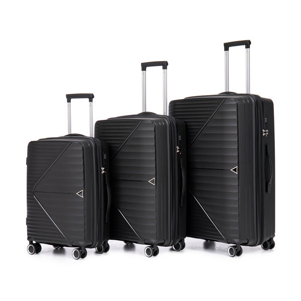 PP Luggage Sets 3 Piece(20/24/28), Expandable Carry On Luggage with TSA Lock Airline Approved, PP materials Hard Shell and Lightweight Suitcase with Spinner Wheels (Black)