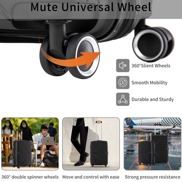 PP Luggage Sets 3 Piece(20/24/28), Expandable Carry On Luggage with TSA Lock Airline Approved, PP materials Hard Shell and Lightweight Suitcase with Spinner Wheels (Black)